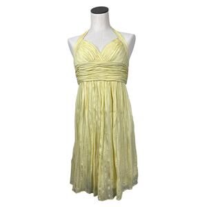 BCBG Max Azria Silk Butter Yellow Striped Halter Babydoll Preppy Dress 10
